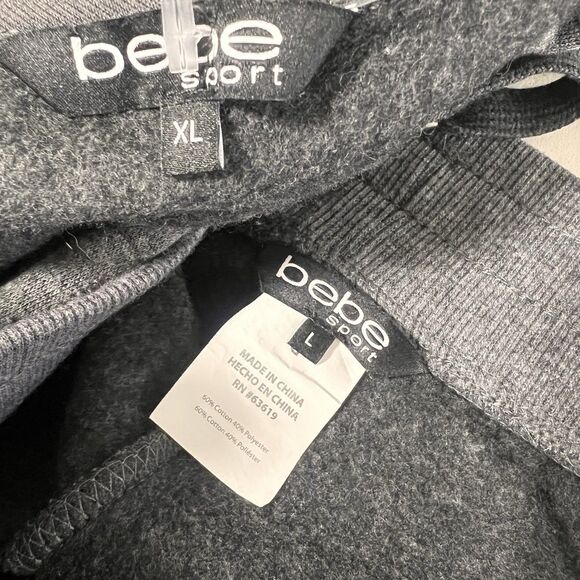 Bebe Sweatsuit Womens L Gray Sequins Rhinestones Logo Hoodie Joggers Lounge Y2K - Picture 6 of 11